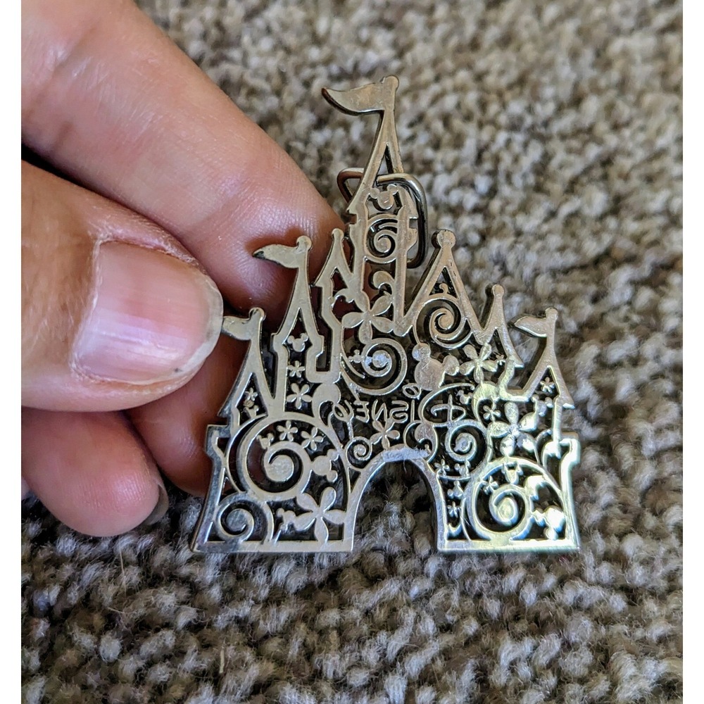 Disney Castle Dangle Charm Silver‎ Tone Floral Cutout Design Keychain